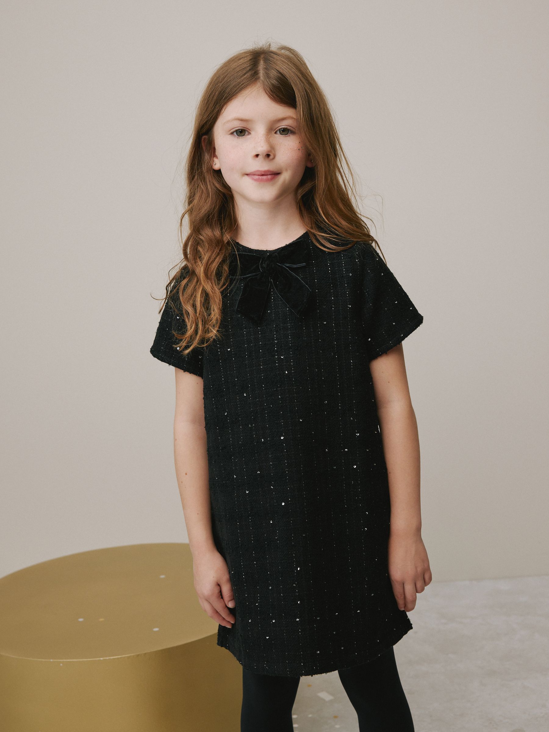 Zwart - Bouclé Shift Jurk met Textuur (3-16jaar)