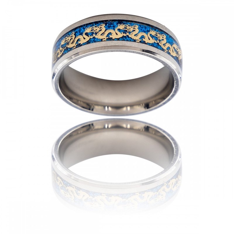 Bague Anneau Homme Acier Argenté Dragon