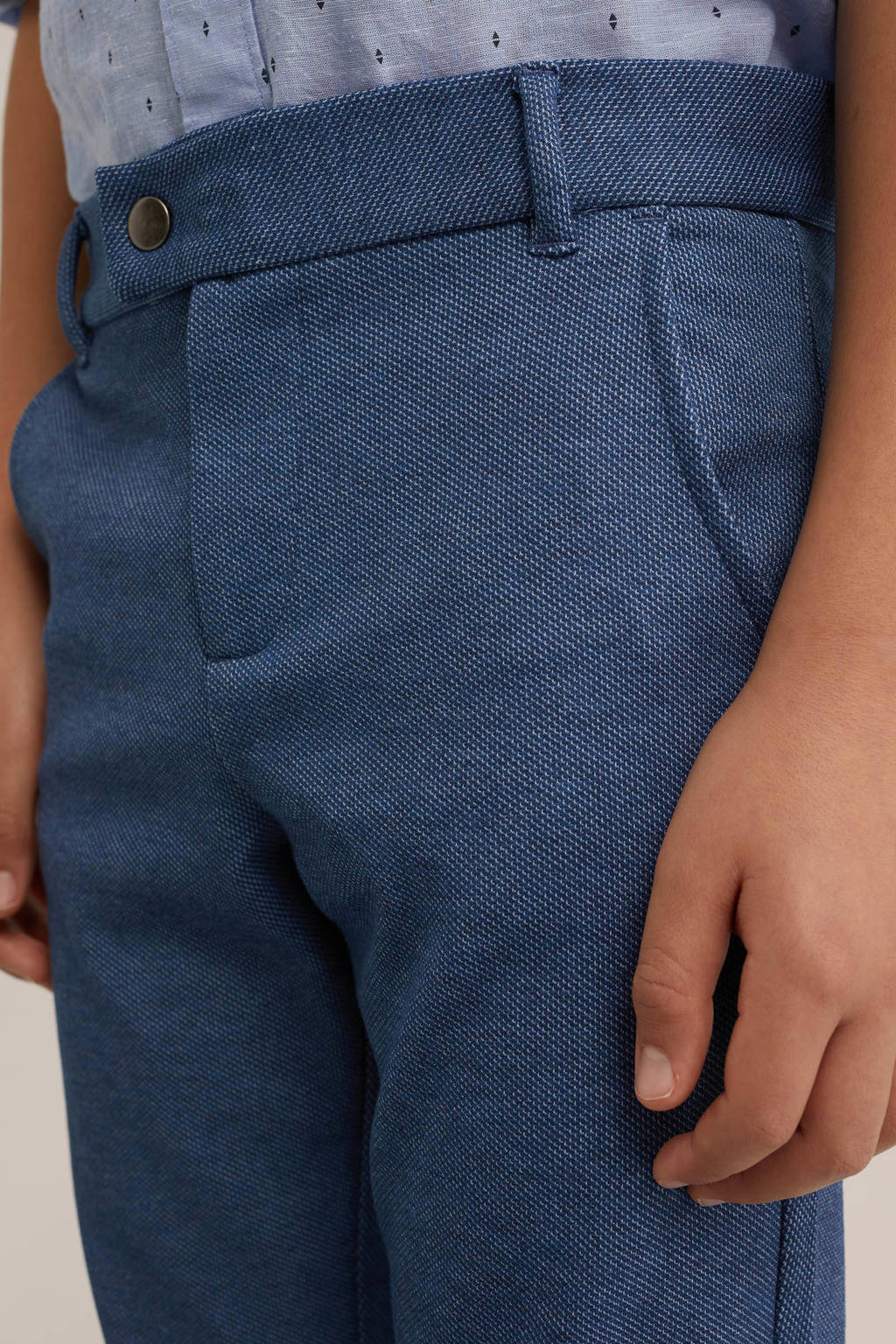 WE Fashion gemêleerde slim fit broek blauw
