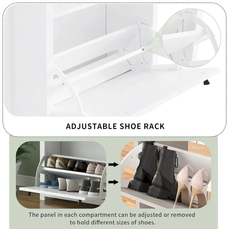 Entryway Organizer with 2 Drawers,Wood Grain Pattern Top Shoe Cabinet with Drawer, Free Standing Shoe Rack with Adjustable Panel