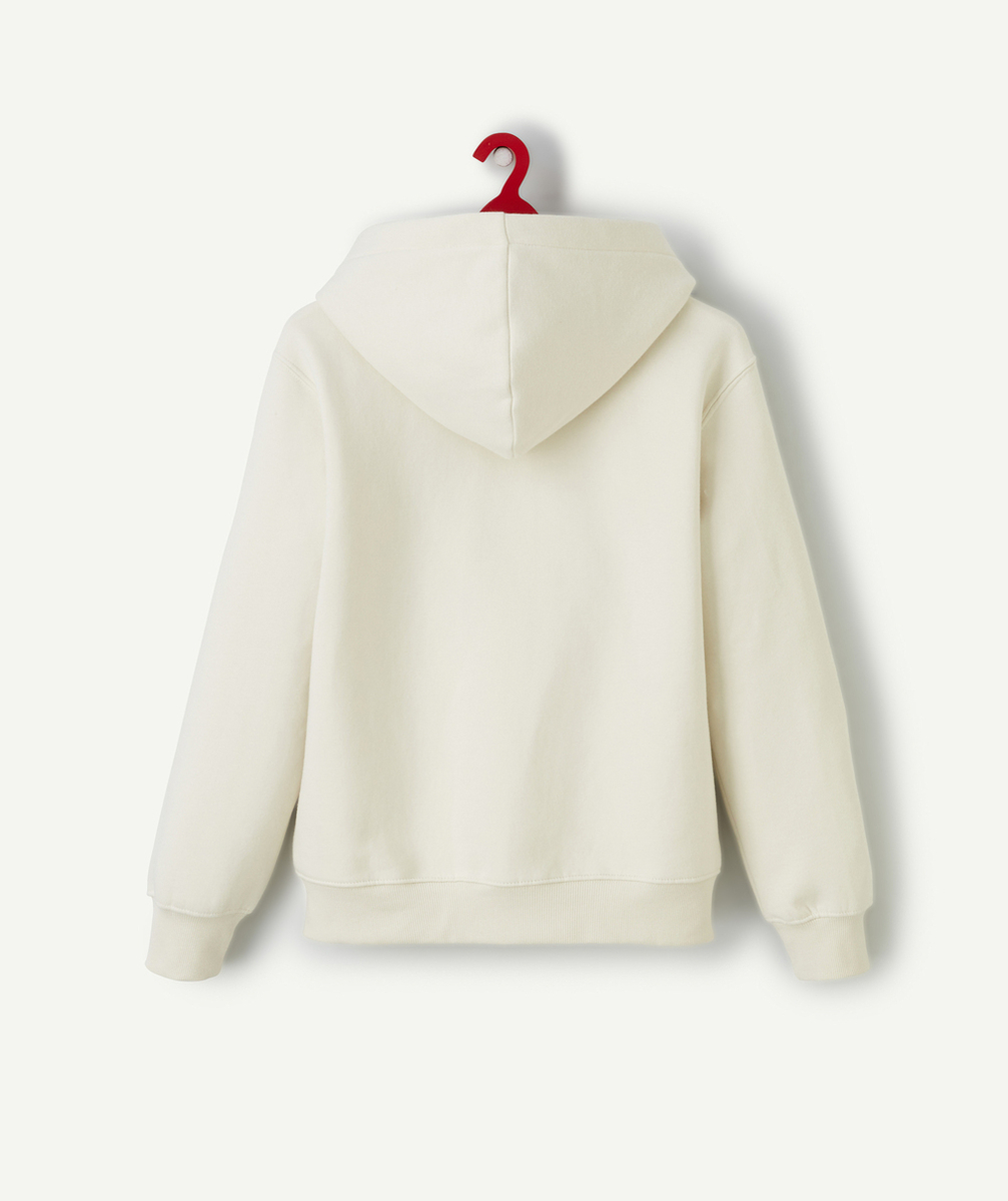 GILET ZIPPÉ À CAPUCHE GARÇON EN FIBRES RECYCLÉES ÉCRU