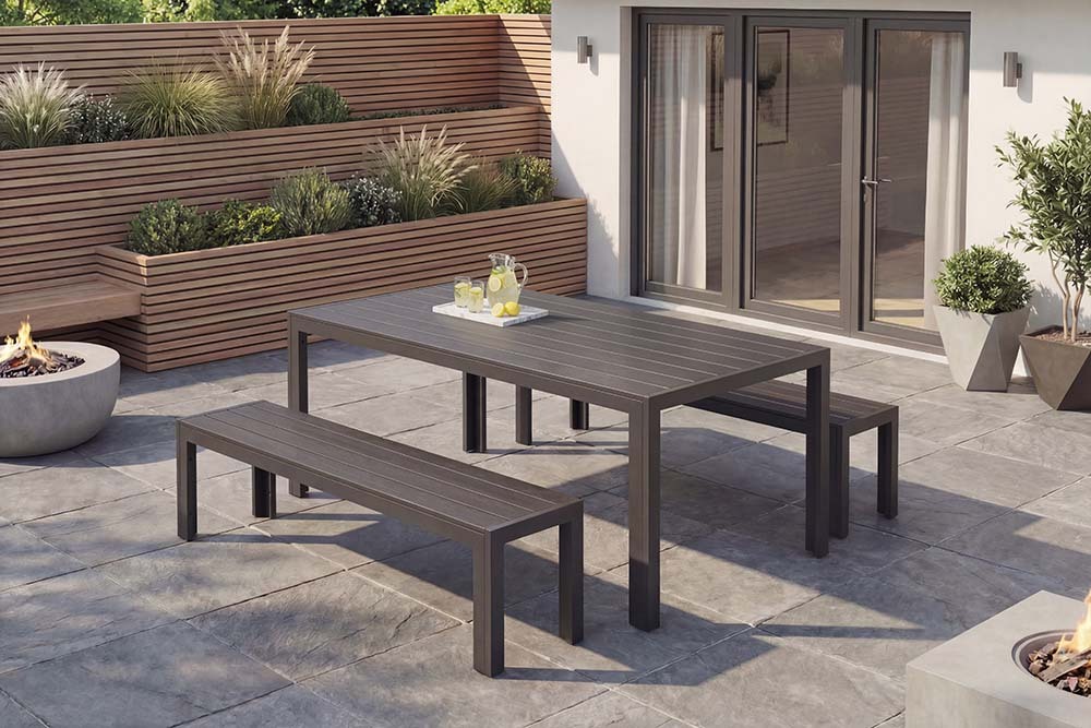 Moderne Gartenbank DESIGNO 180cm anthrazit schwarz Aluminium wetterfest Outdoor Sitzbank