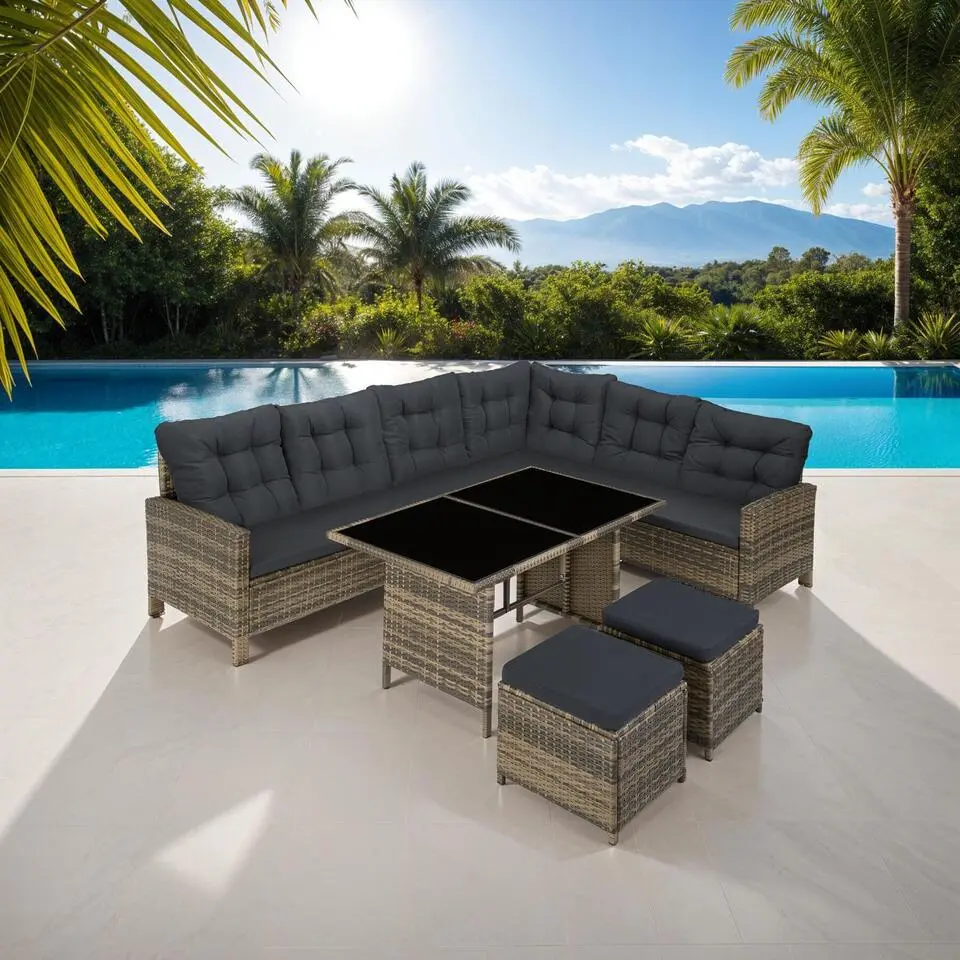 tectake - loungeset - wicker - natuurkleur / donkergrijs