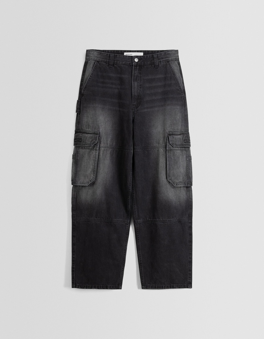 calça cargo estilo skater com efeito desbotado