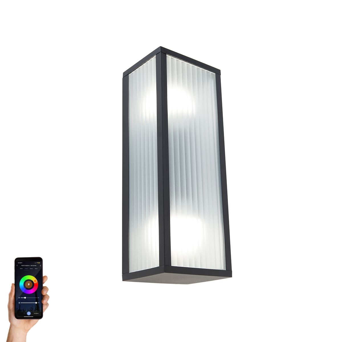 Smart buiten wandlamp zwart met ribbel glas incl. 2 Wifi A60 - Charlois