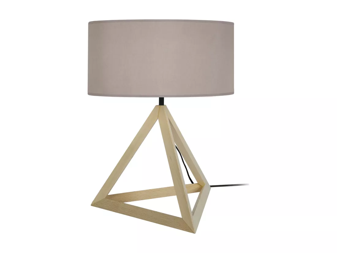 Lampe a poser géométrique bois naturel, taupe48 cm.