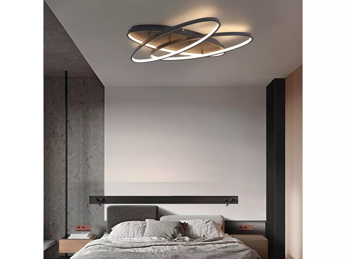 NETTLIFE Plafonnier LED Salon 76 W Lampe de Salon Lampe Noire avec Télécommande Lampe Design Moderne Chambre à Coucher pour Cuisine Couloir Bureau