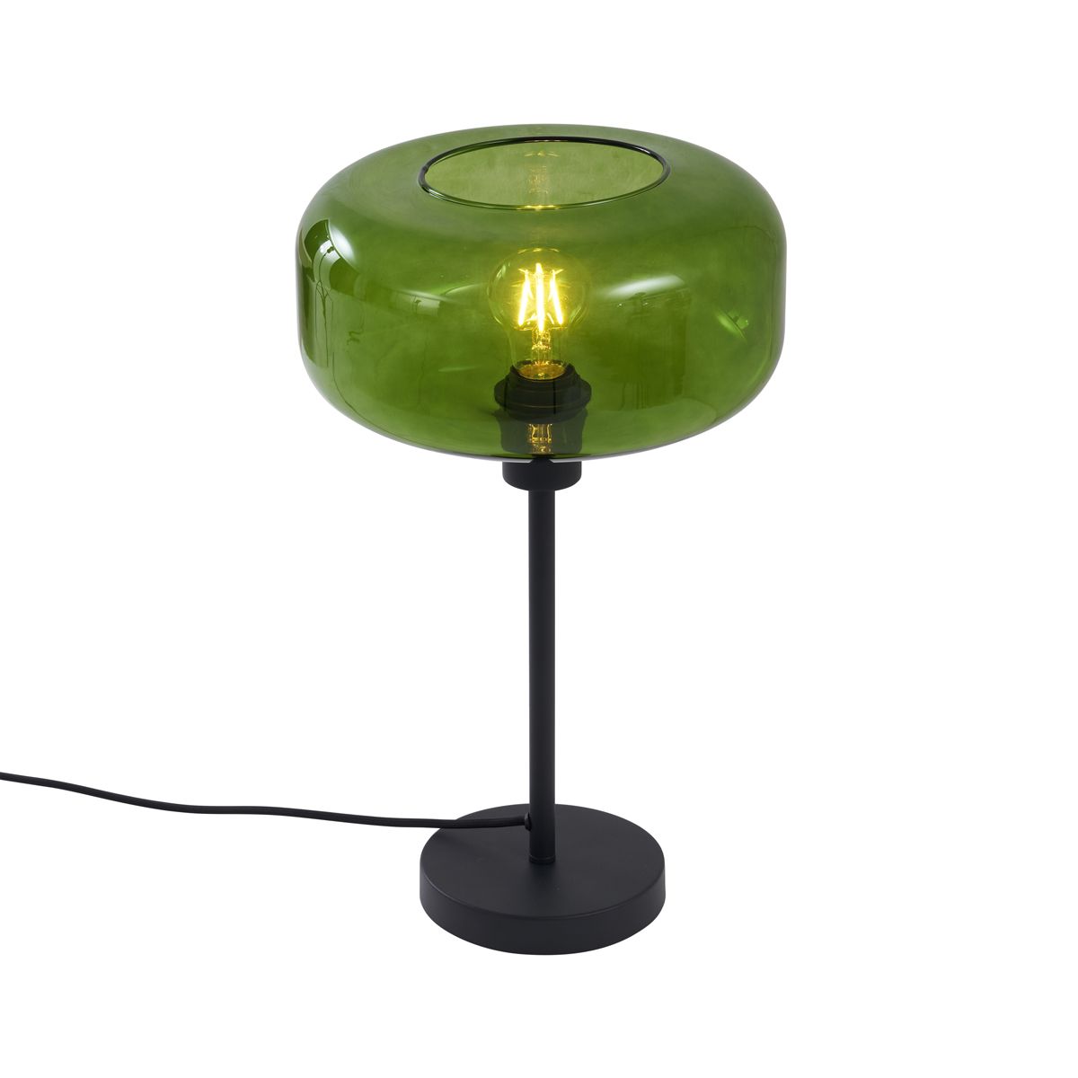 Retro tafellamp zwart met groen glas - Bizle