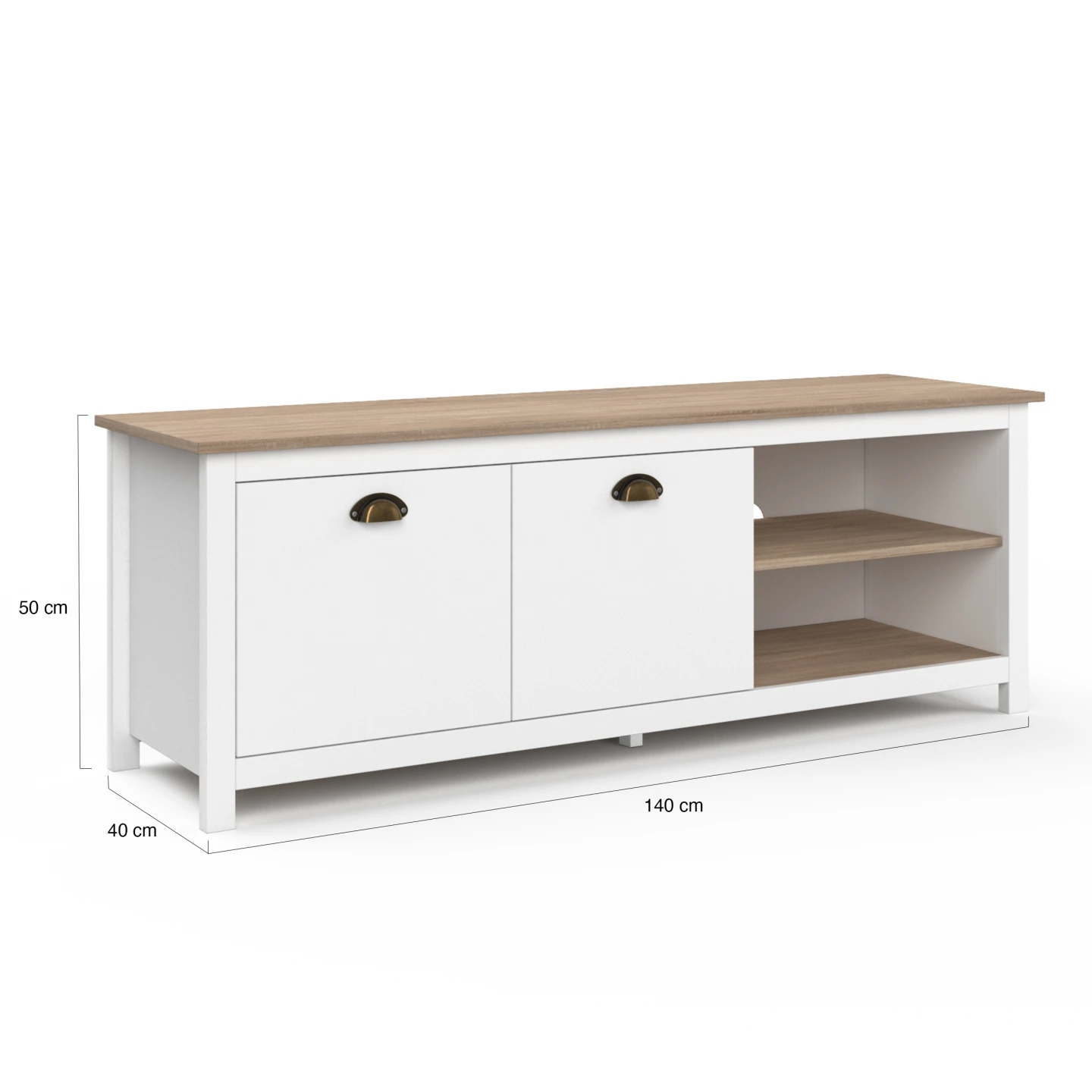 Meuble TV 140 cm campagne ISIS bois et blanc