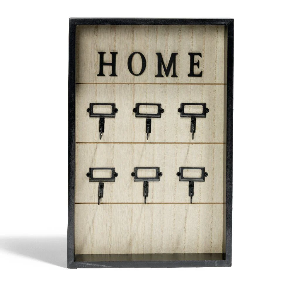 Boîte à clefs MDF et métal beige et noir 30x20x3cm