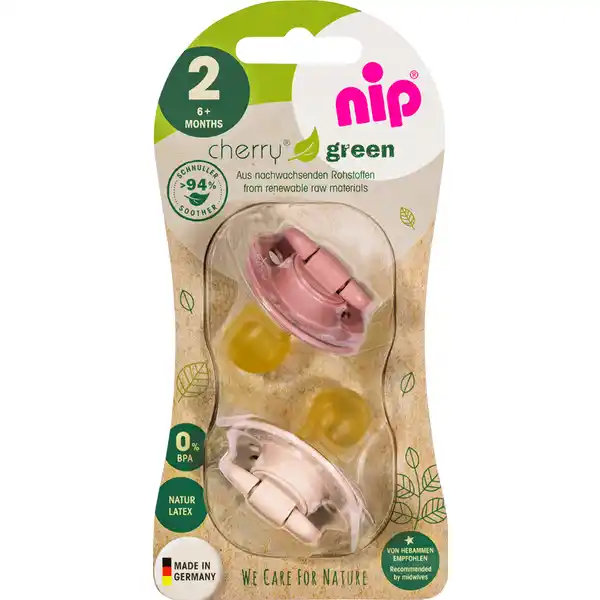 Öko-Schnuller Cherry® Green rund 6+ Monate