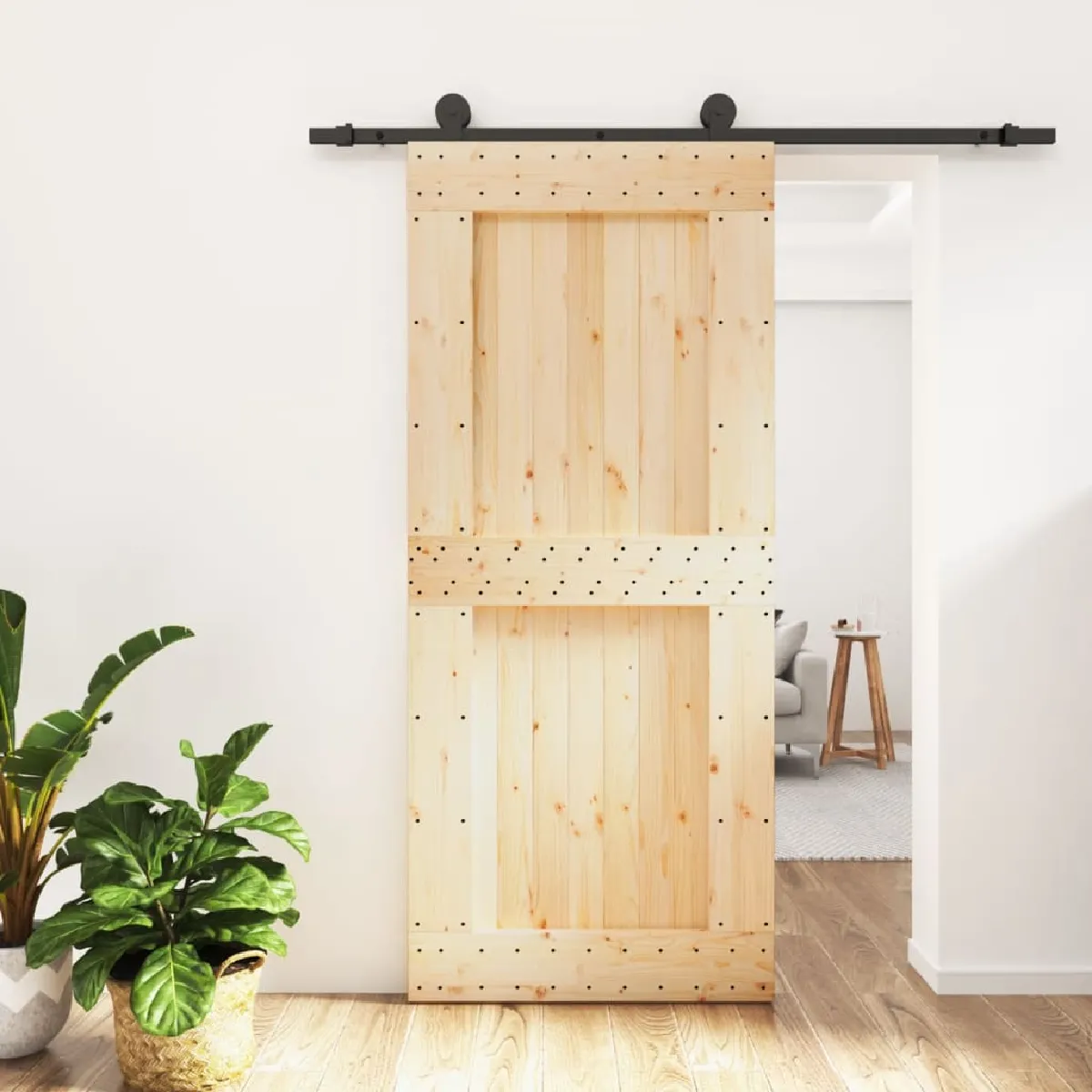 vidaXL Porte coulissante et kit de quincaillerie - 90x210 cm - Pin massif