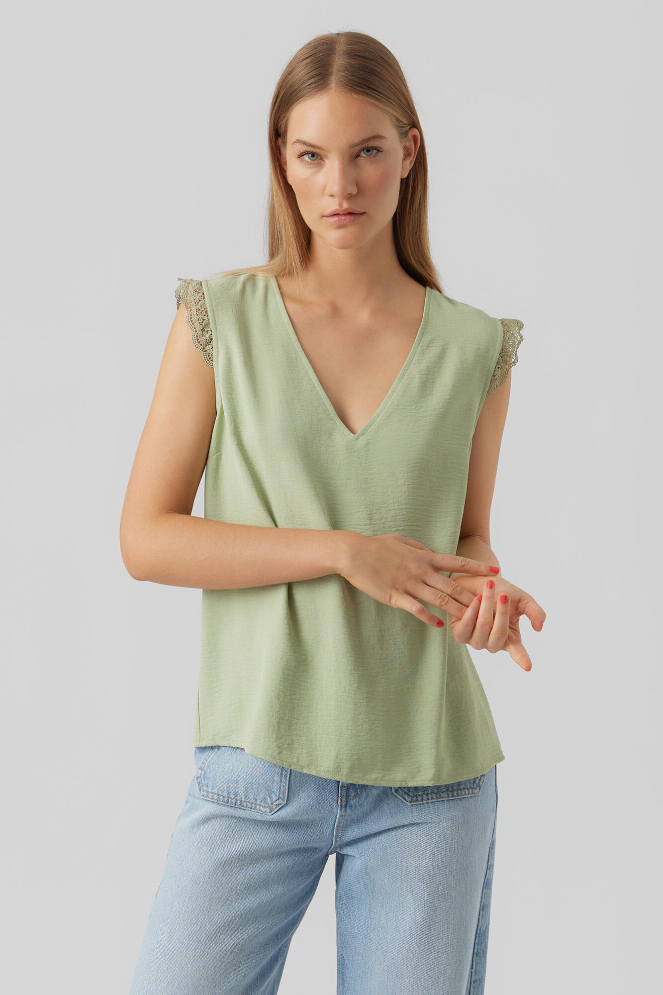 Blusa sem mangas com decote em V - Verde
