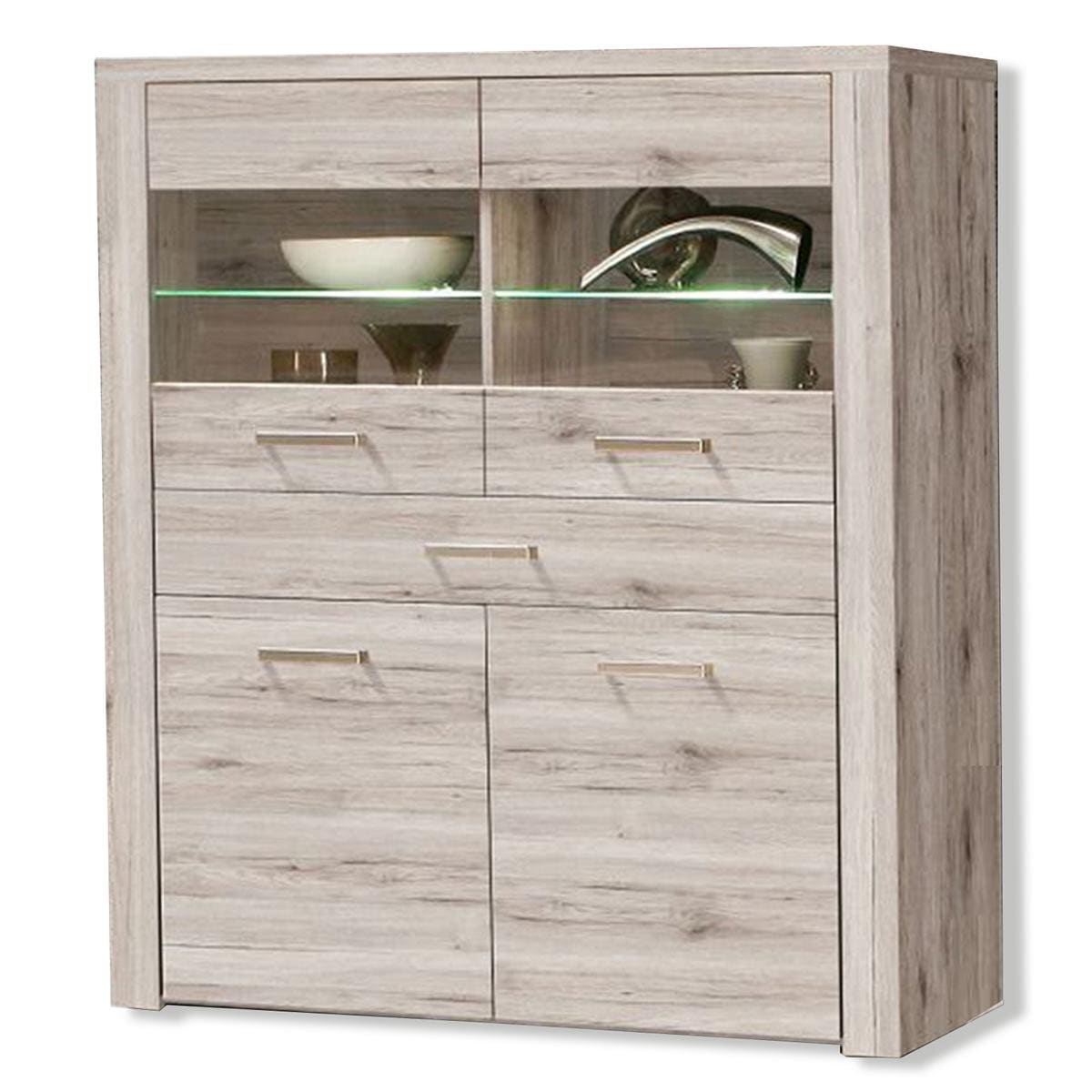 Highboardvitrine - Sandeiche - Beleuchtung - 130 cm