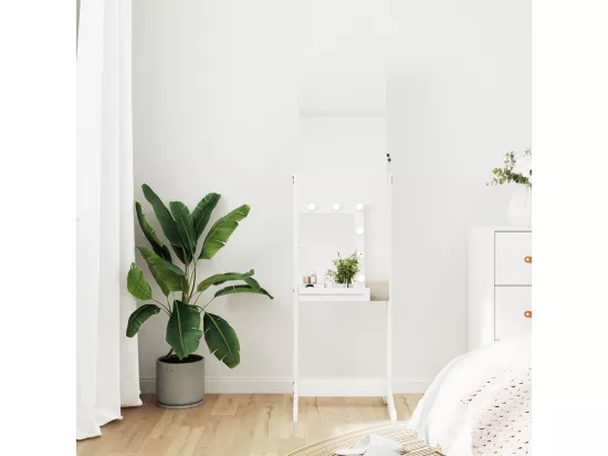 Armoire à bijoux avec miroir sur pied blanc 42x38x152 cm