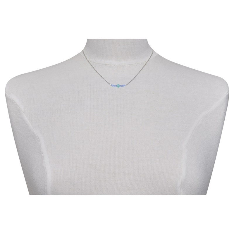 Collier Chaine Argent Rhodié Perles Facettées de Tanzanite et Une Perle de Larimar