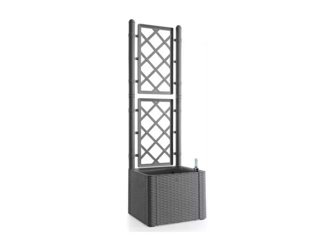Bac à fleur deluxe - carre avec treillis stone gris - 43 x 43x142 cm