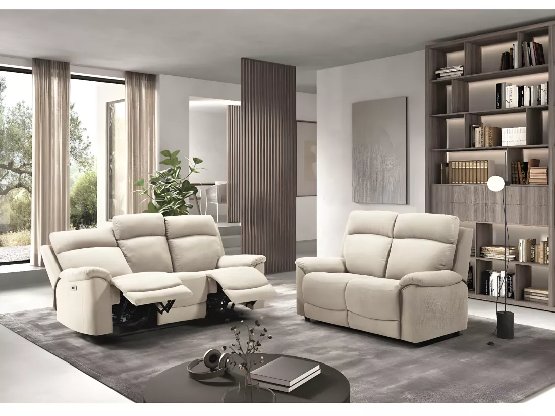 Canapé de relaxation en tissu Katika-Couleur Gris-Système Manuel-3 places
