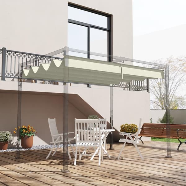 Erstatningstak for 2,85 x 2 m pergola, vannavstøtende uttrekkbar bølgetak med regndreneringshull, UV-beskyttelse 30+, vintersikkert skyggetrekk for ha