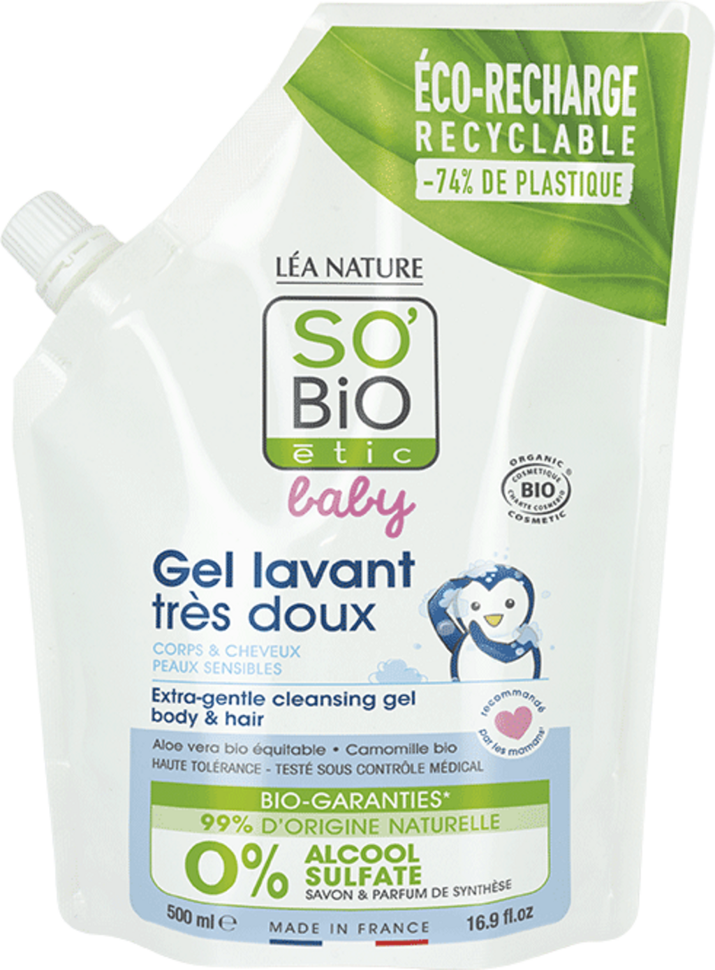LÉA NATURE SO BiO étic  Baby 2in1 Mildes Shampoo & Waschgel, 500 ml Refill