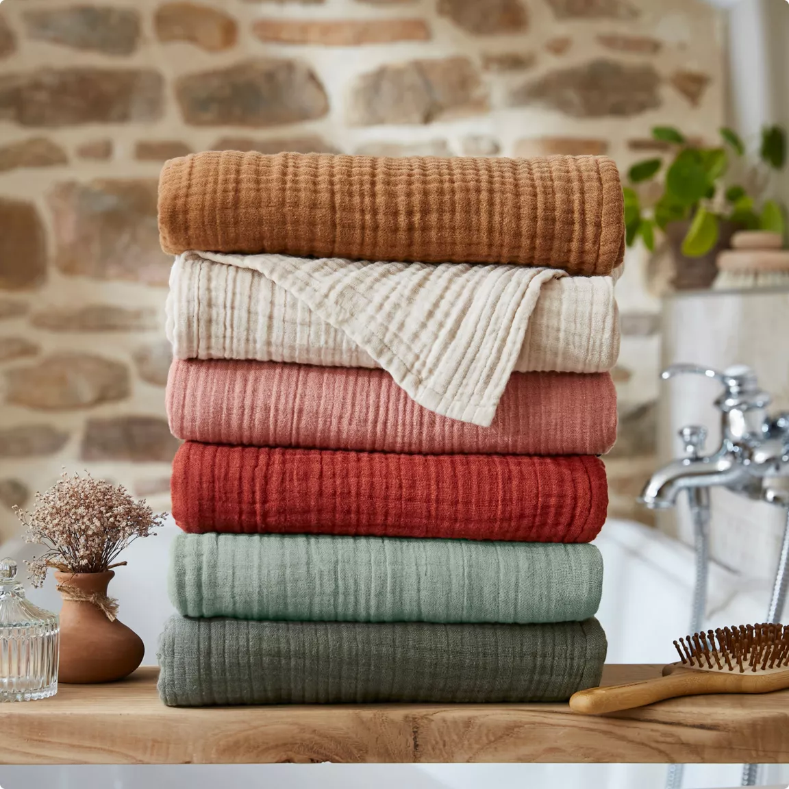 Serviette de bain gaze de coton (70 x 130 cm) Gaïa Camel