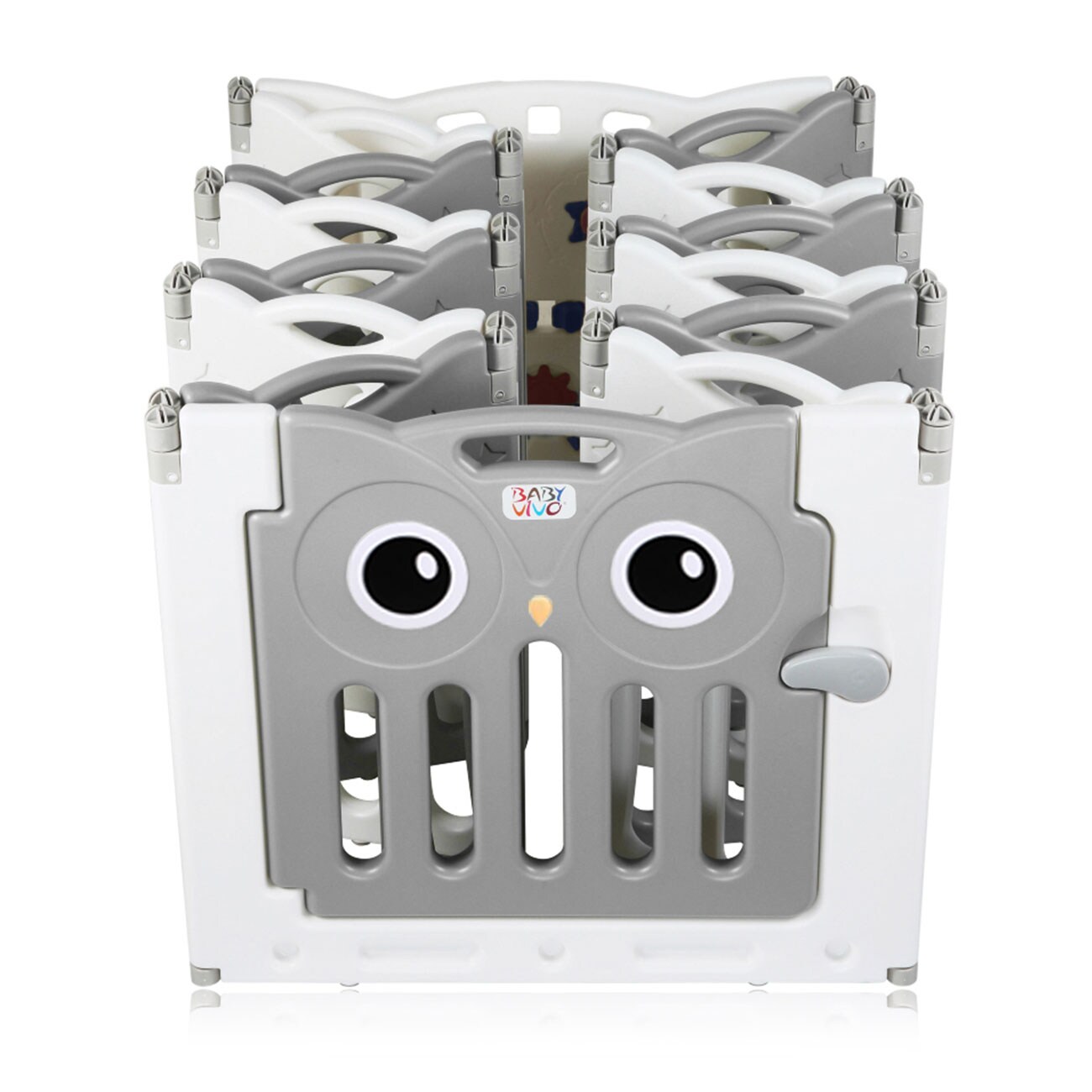 Baby Vivo Laufgitter aus Kunststoff Faltbar 14 Elemente - Eule in Grau