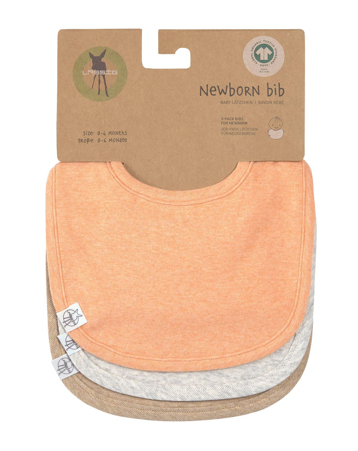 klett-Lätzchen COTTON UNI 3er Set in apricot/grau/beige