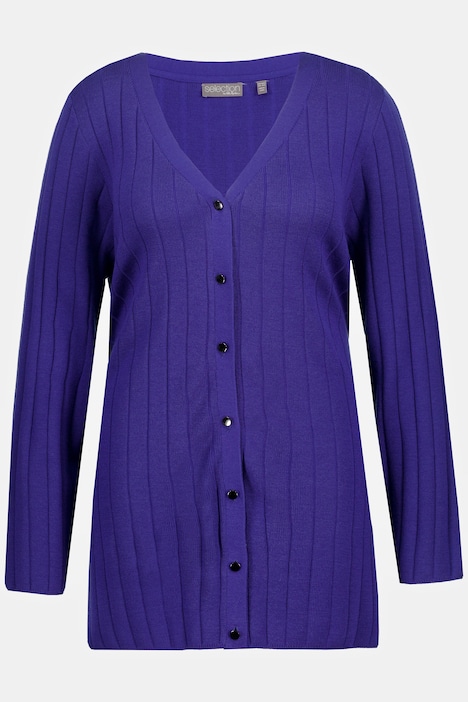 Strickjacke, Wollmix, Rippstrick, V-Ausschnitt, Gürtel
