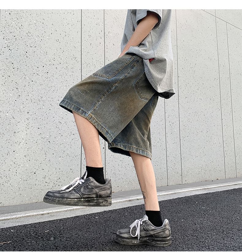Hushgrain - Mid Rise Washed Denim Shorts