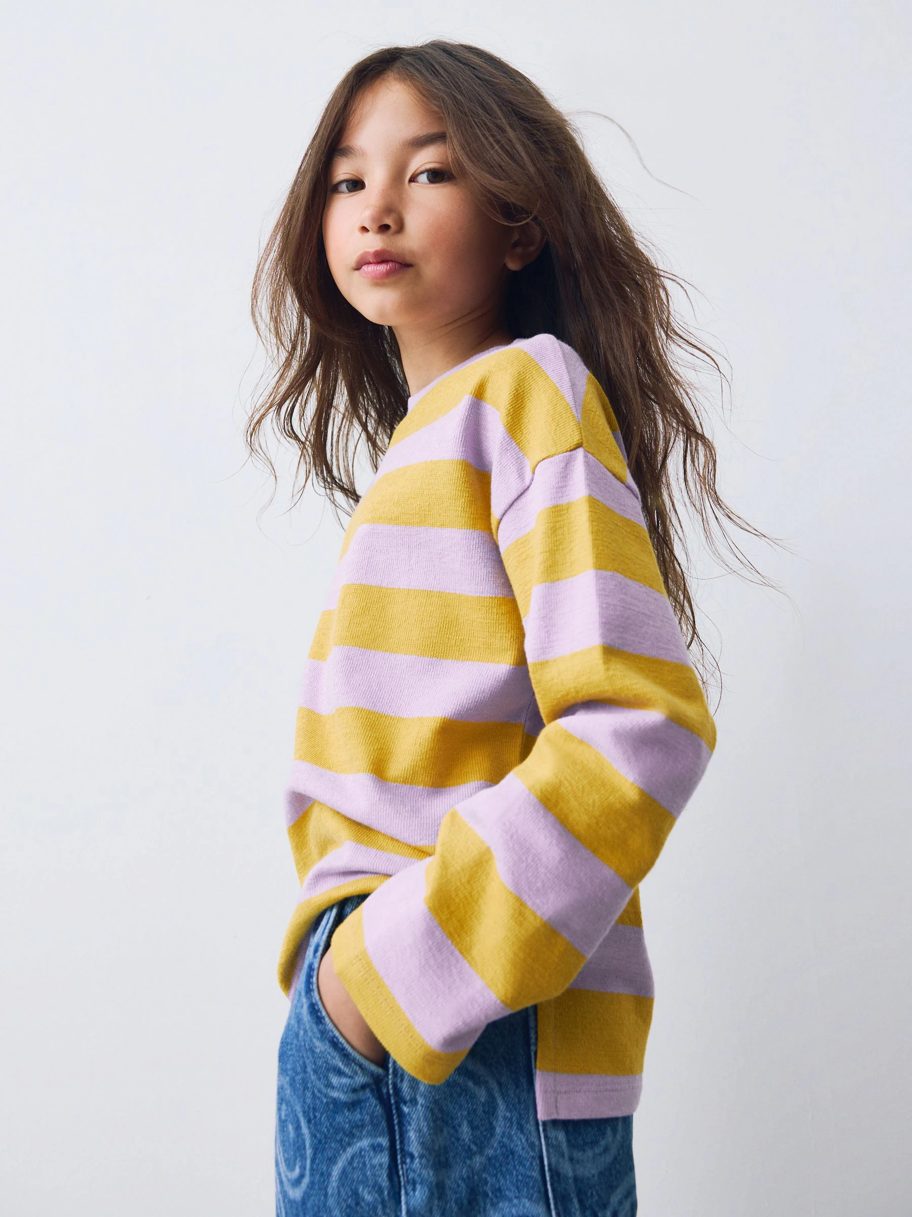 Purple/Ochre Stripe - Getextureerde top met lange mouwen (3-16jr)