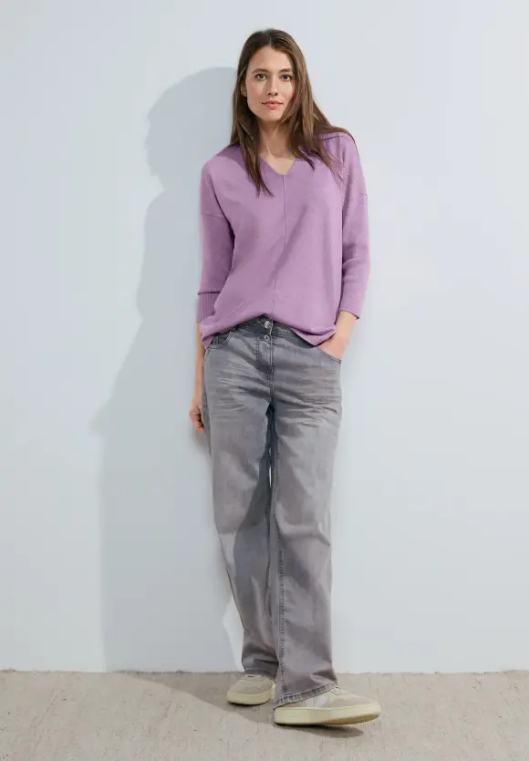 3/4 Feinstrick Pullover - sporty lilac melange