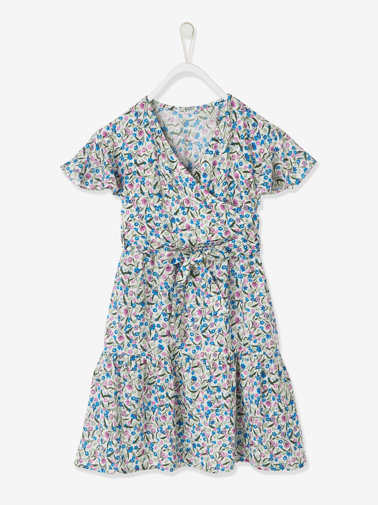 Vestido envelope estampado para meninas, estampa azul escura