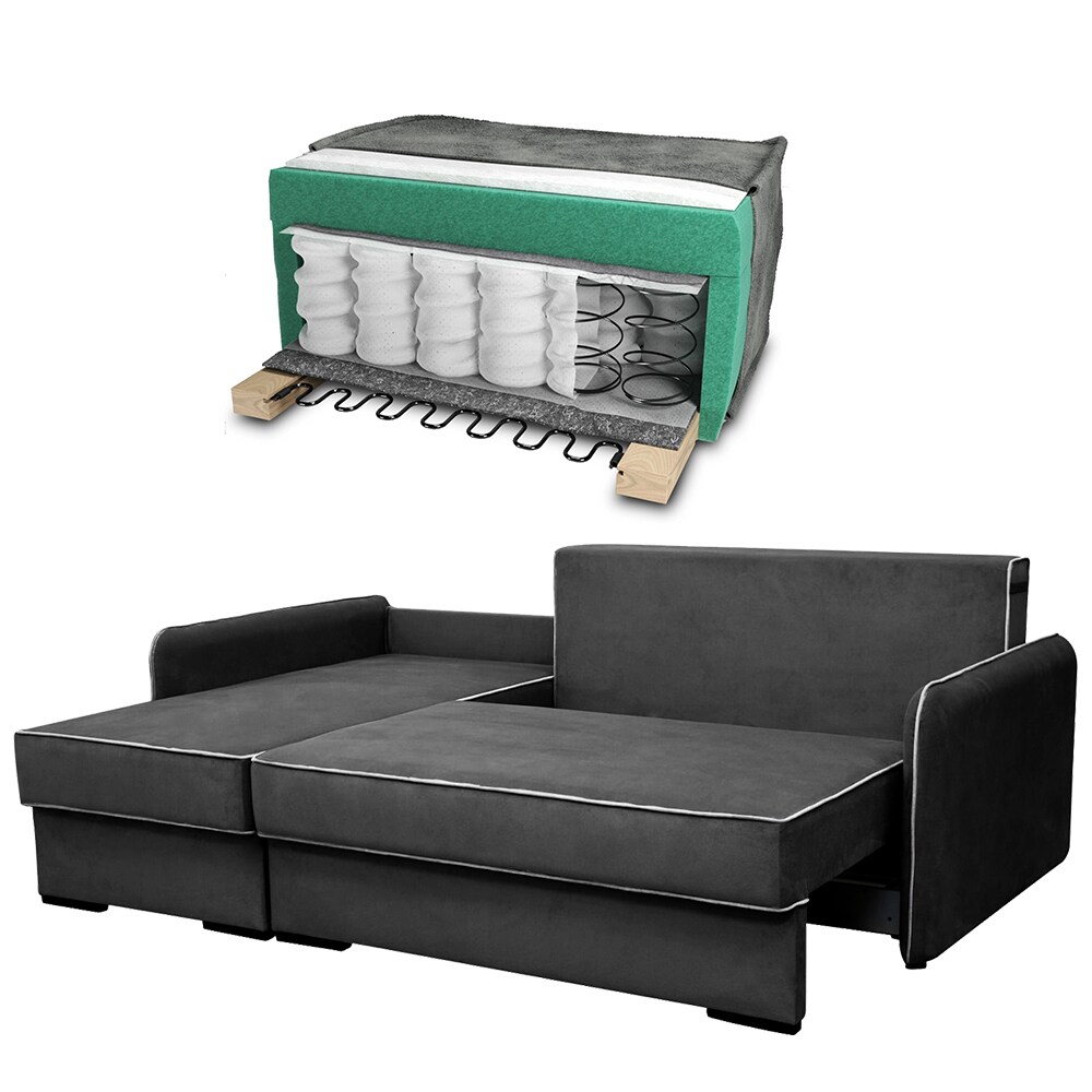 VitaliSpa Ecksofa KANSAS Schlaffunktion Dunkelgrau- Couch Schlafsofa Bett Eckcouch Taschenfederkern Sofa