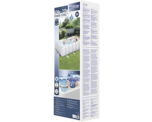 Bovengrondse frame zwembadset Bestway Power Steel™ rechthoekig 404 x 201 x 100 cm incl. zandfiltersysteem & ladder grijs