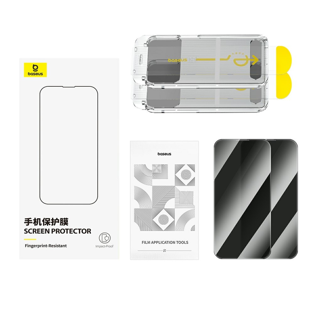 (2er Set) iPhone 16 / iPhone 15 Privacy Vollbild Panzer Glas Display Montagerahmen Anti Spy - Schwarz