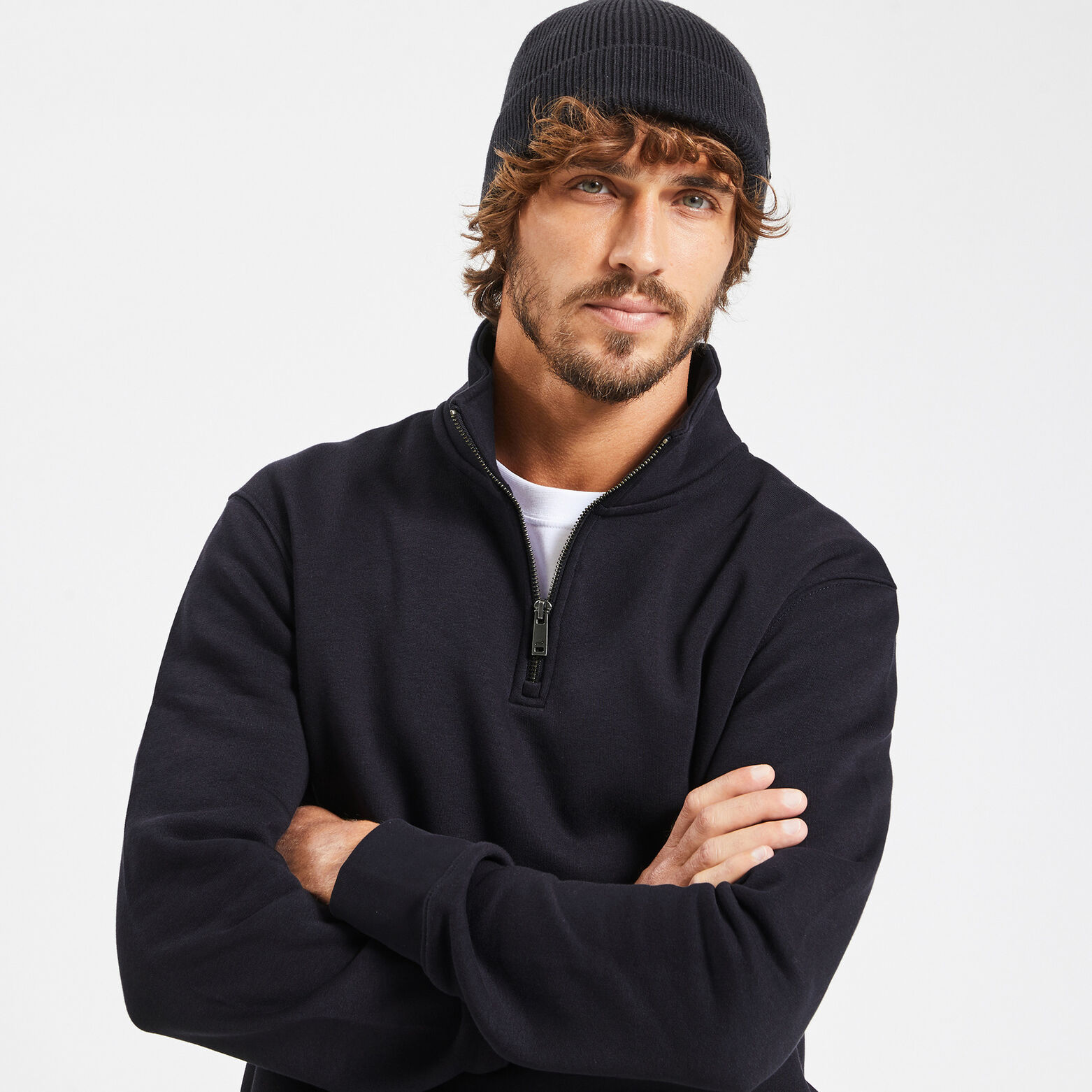 Sweat à col montant zippé Bleu foncé