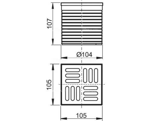 Alcadrain verlengstuk inclusief RVS rooster 105 mm x 105 mm