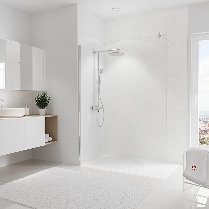 Panneau mural de salle de bains l.150x255 cm, décor marbre blanc Softtouch, Schulte DécoDesign