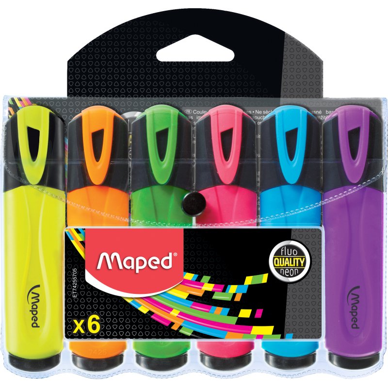 Surligneur maped fluo'peps fluorescent classic couleurs  assorties pochette de 6