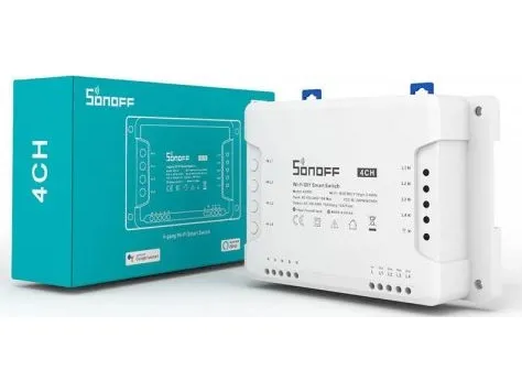 Sonoff 4CHPROR3, Intelligent kontakt, Trådløs, 2483 MHz, Hvid, WPA, WPA2, 120 - 240 V