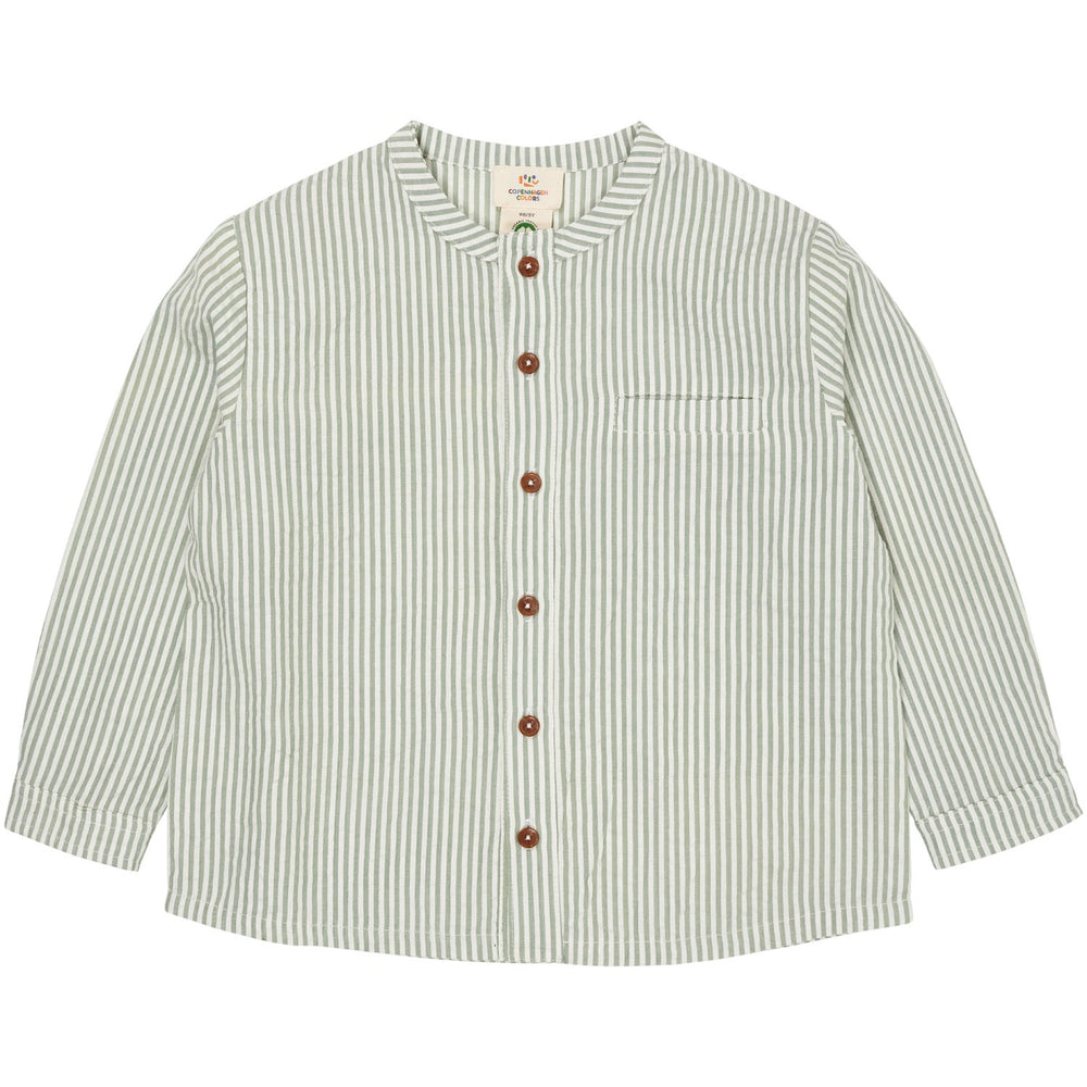 Køb COPENHAGEN COLORS Green W Cream Stripe Seersucker Skjorte W. Placket