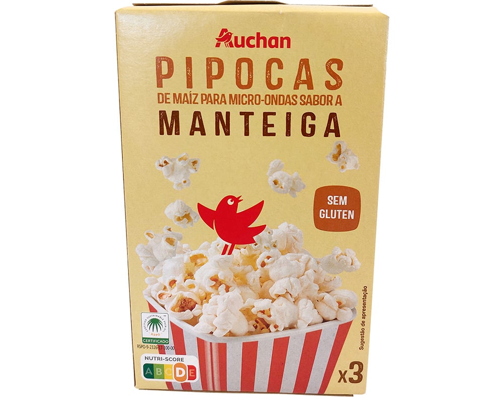PIPOCAS MICRO-ONDAS AUCHAN SABOR A MANTEIGA 270G (3X90G)