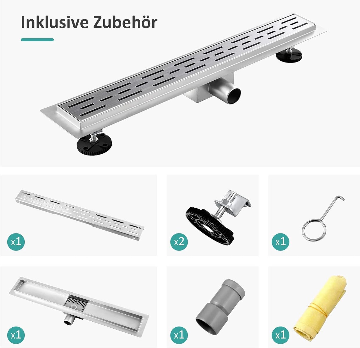 EMKE RVS Doucheafvoer 40cm Complete Set Vloerafvoer Douchesifon met Stankafsluiter en Haarfilter Randafvoer, Doucheafvoergoot Doucheafvoer voor Badkamer