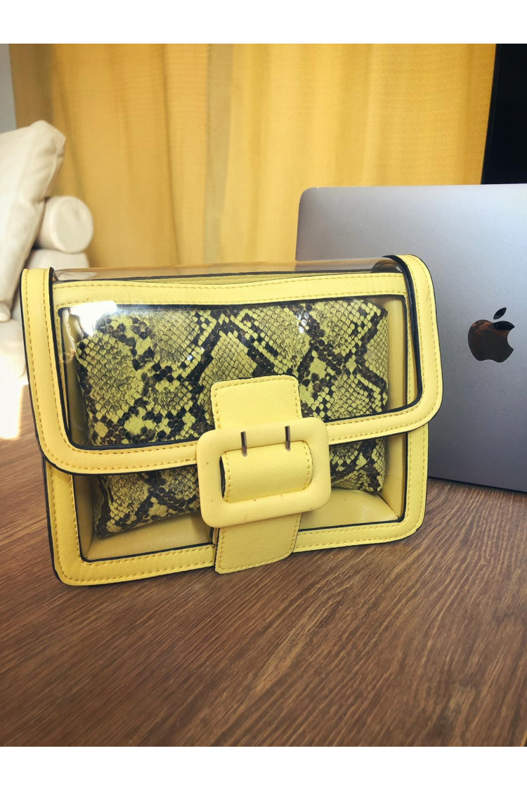 Sac pochette jaune python bimatière