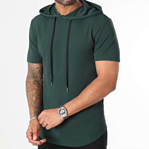Tee Shirt Capuche Texturé Waffle 0586 Vert Bouteille