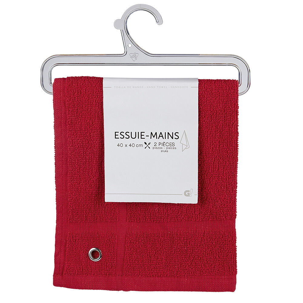 Essuie main carré 40x40 cm uni rouge x2