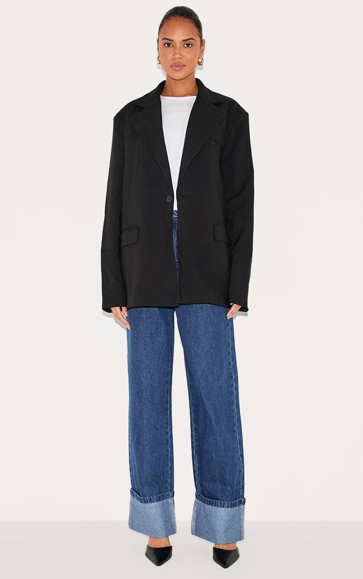 Noir Blazer Dad Oversize Boxy À Épaules Tombantes