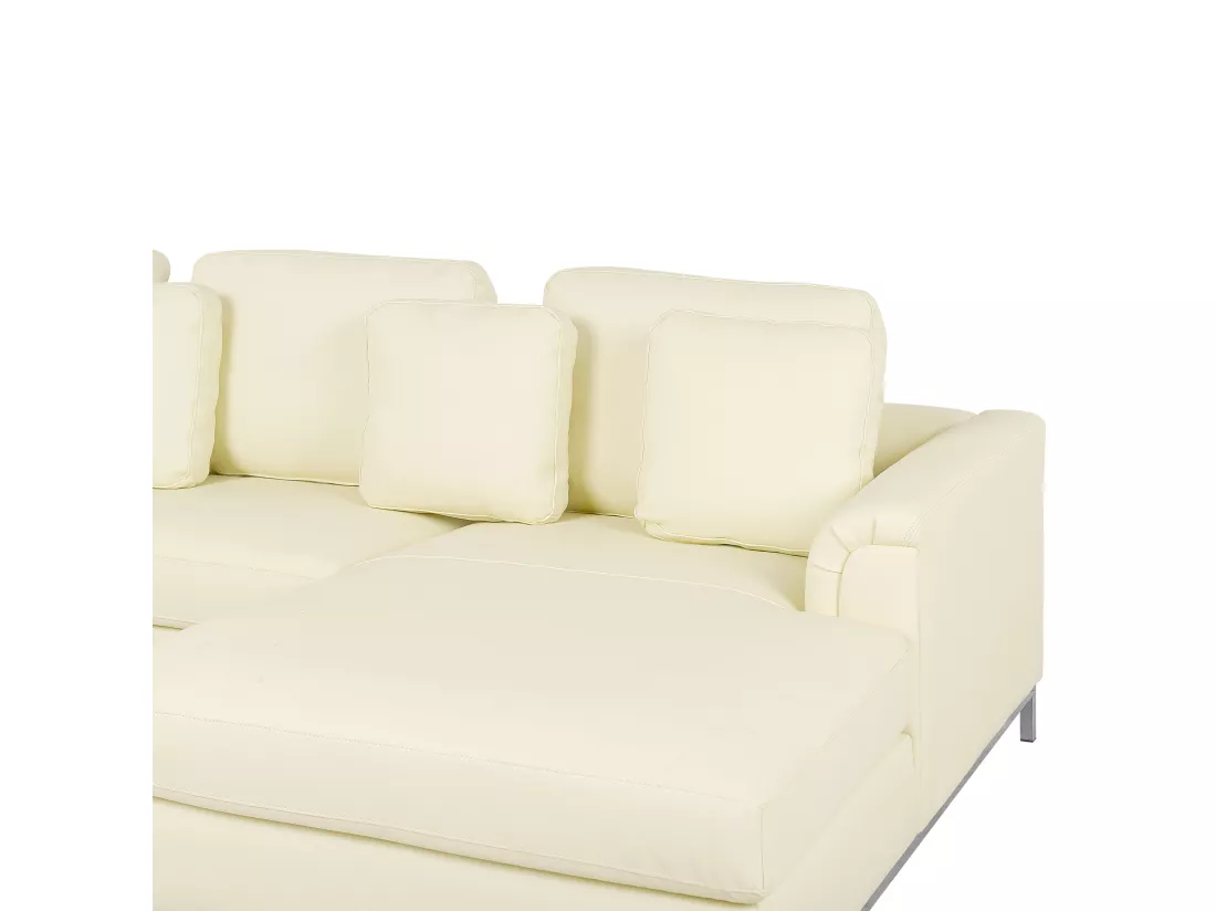 Canapé Angle à droite en Cuir Véritable Beige et Pouf Ottoman Housses Amovibles Oslo