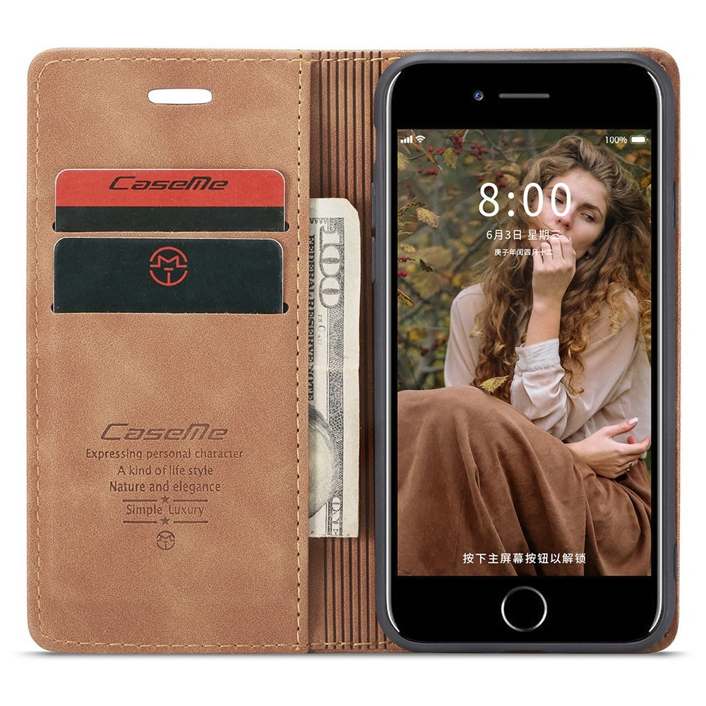 iPhone SE (2022/2020) / 8 / 7 / 6S Leder Tasche Flip Wallet Etui mit Kartenfächern - Hellbraun
