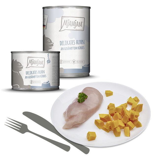 delikates Huhn an gedämpftem Kürbis
